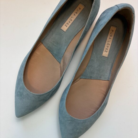 Pura Lopez Shoes - Pura Lopez Suede Pointed Ballet Flats Sky Blue EU 39 Designer Spring Summer Lady